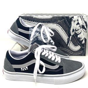 VANS Skate Old Skool Reflective Shoes Suede Gray Black Women Casual VN0A5FCBN42